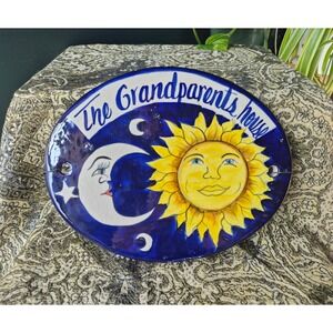 Vintage Grandparents House Wall Plaque Sun Moon Celestial Ceramic Folk Art Decor